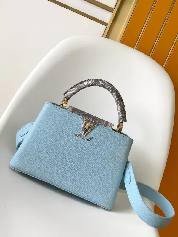 Louis Vuitton Light Blue Capucines Top Handle Bag with Snakeskin Handle image 1