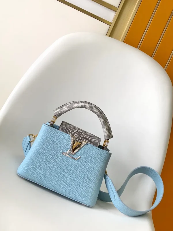 Louis Vuitton Light Blue Capucines Top Handle Bag with Snakeskin Accents image 1