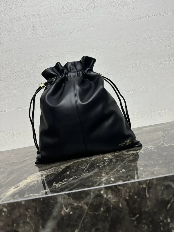 CELINE Black Leather Drawstring Pouch Bag image 1