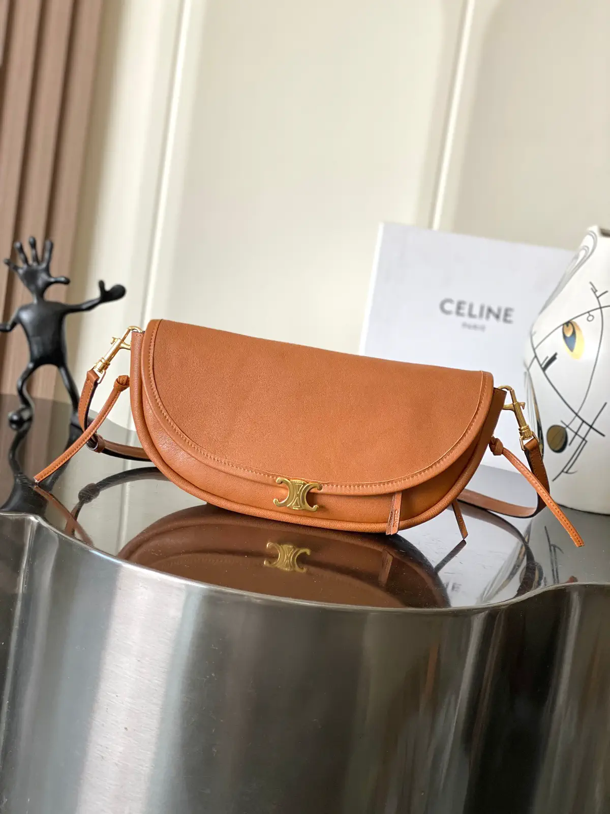 CELINE Halfmoon Saddle Crossbody Bag with Triomphe Gold Clasp image 1