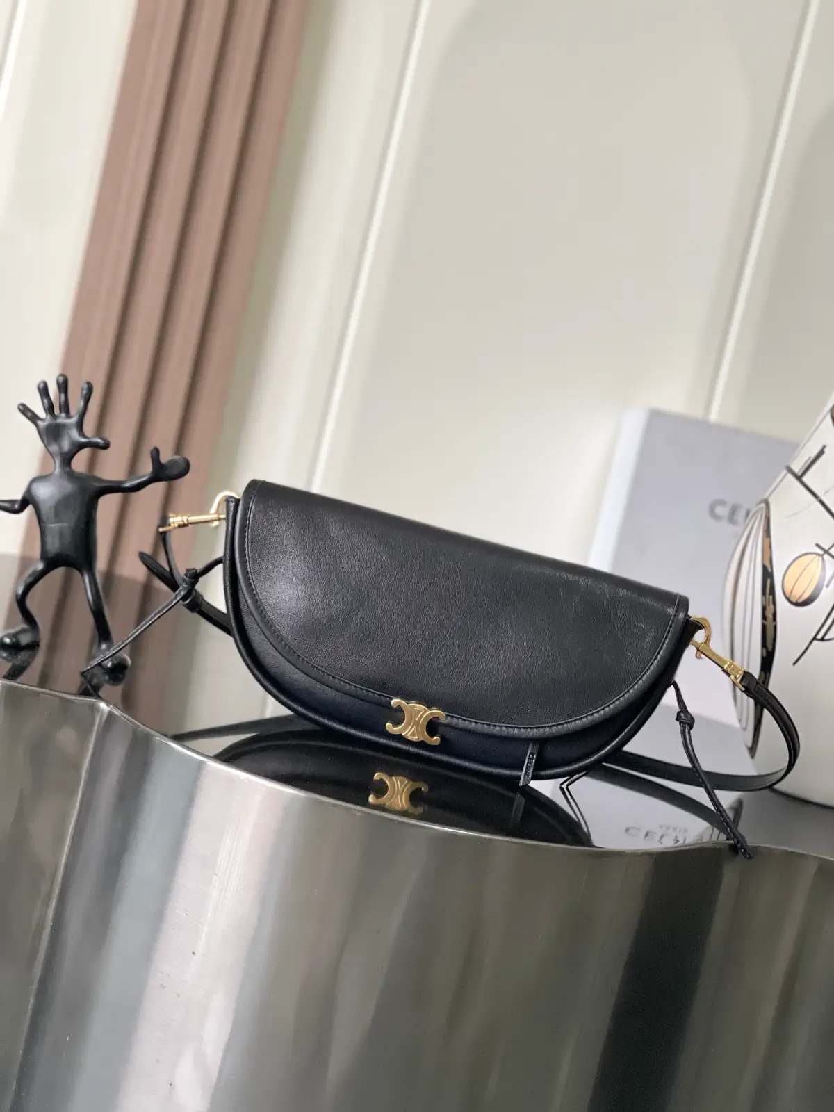 CELINE Halfmoon Crossbody Bag with Triomphe Gold Clasp image 1