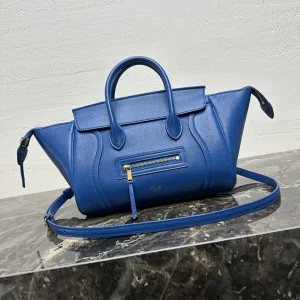 CELINE Blue Leather Top Handle Bag with Detachable Strap image 1