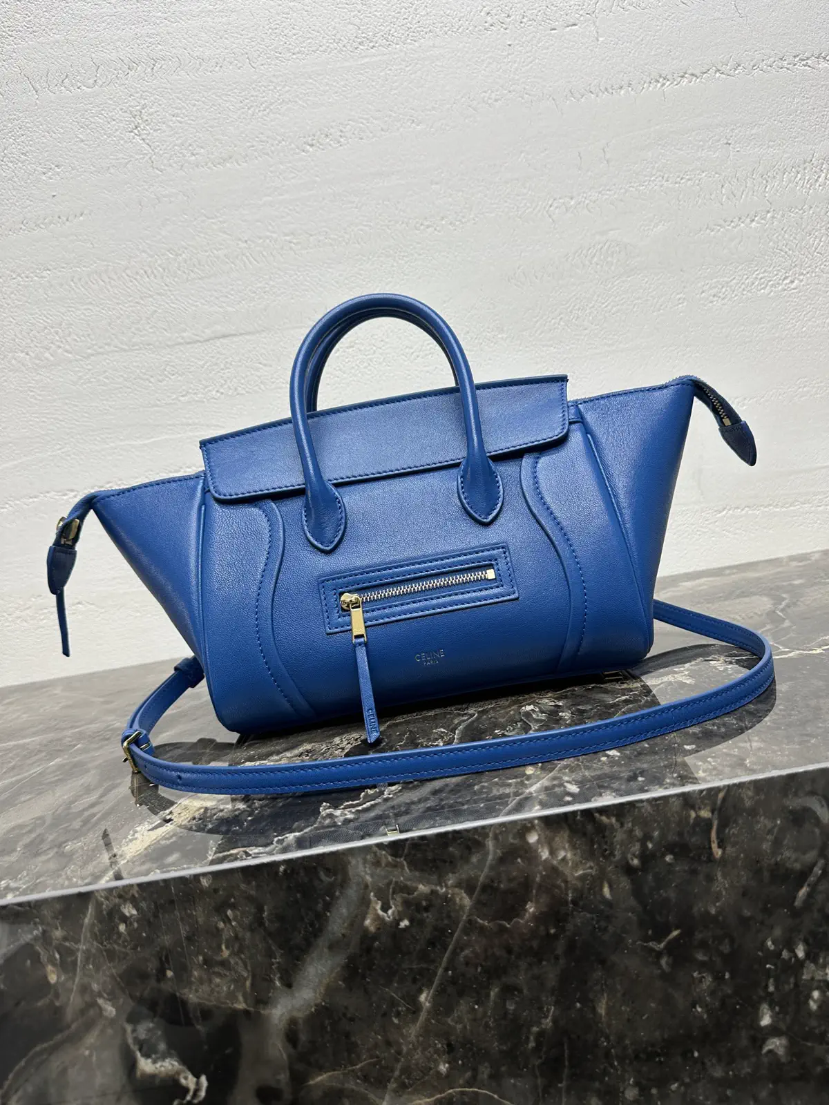 CELINE Blue Leather Top Handle Bag with Detachable Strap image 1