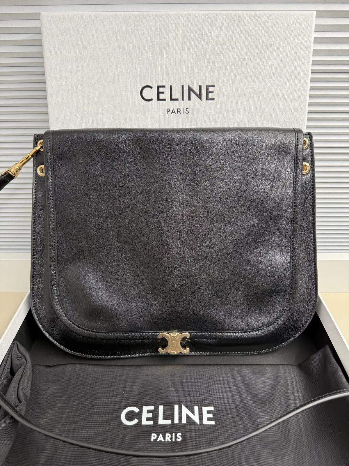 CELINE Black Soft Triomphe Besace Shoulder Bag image 1