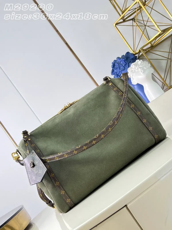 Louis Vuitton Olive Green Suede Express Medium Bag with Monogram Trim image 1