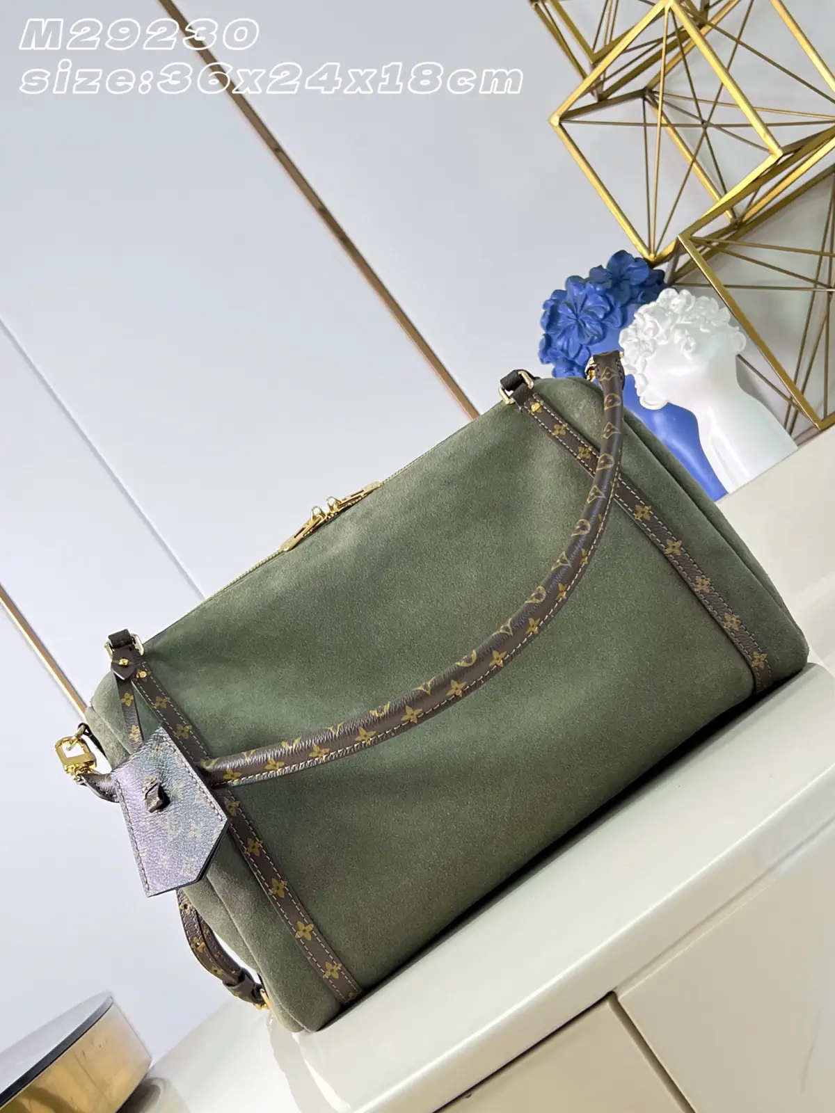 Louis Vuitton Olive Green Suede Express Medium Bag with Monogram Trim image 1