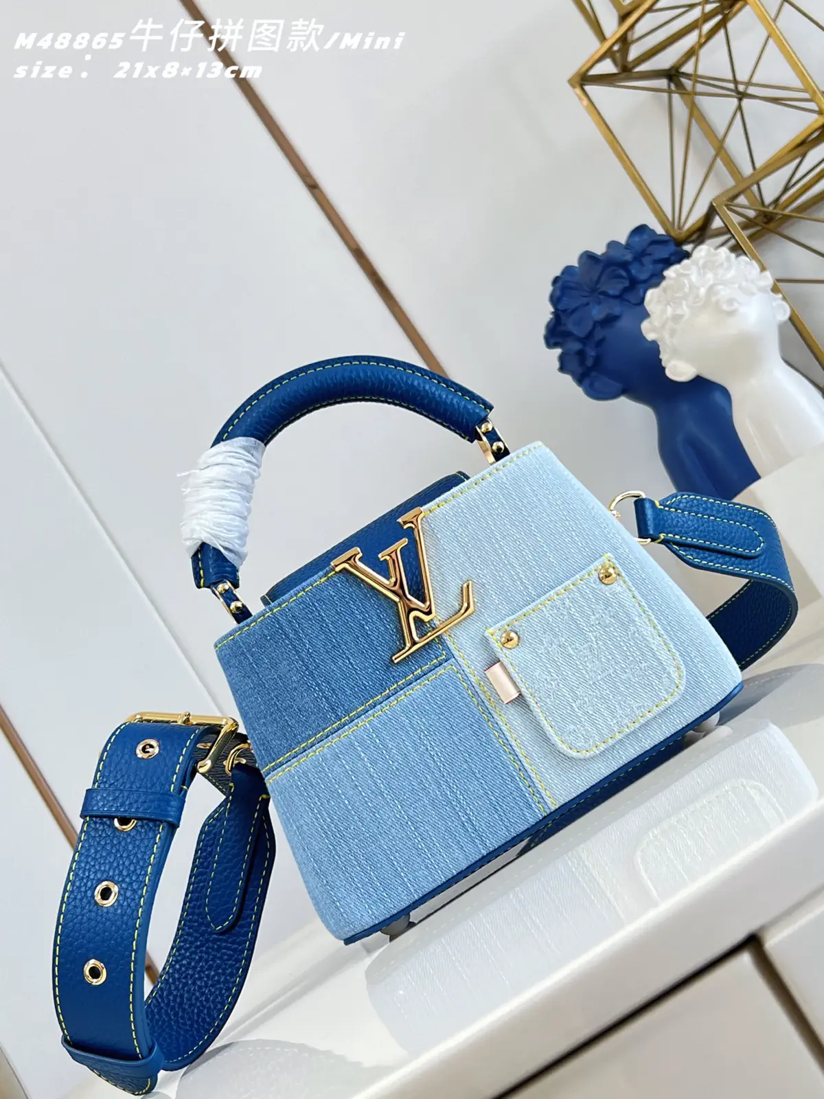 Louis Vuitton Denim Patchwork Mini Capucines Top Handle Bag image 1