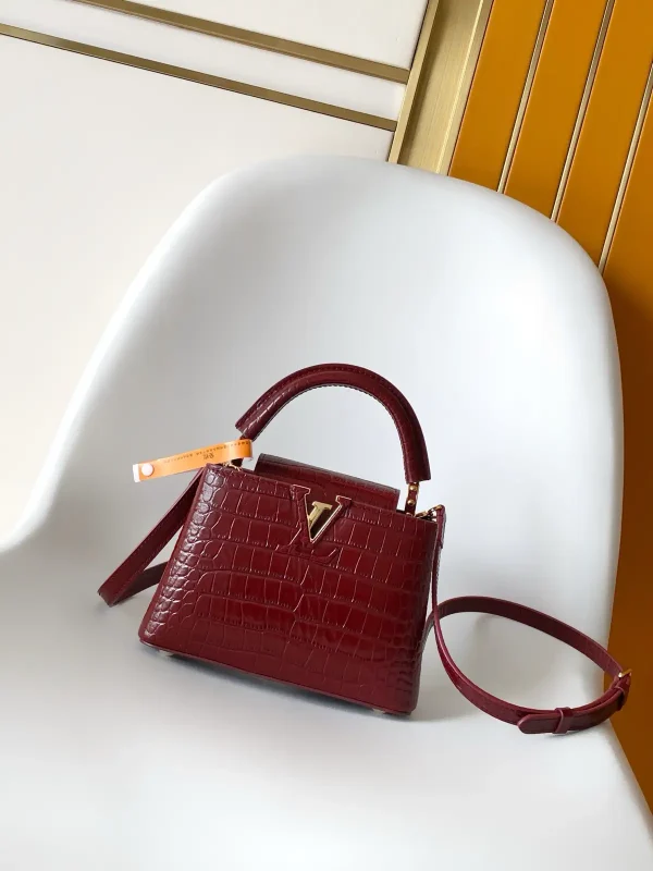 Louis Vuitton Burgundy Croc-Embossed Capucines BB Top Handle Bag image 1