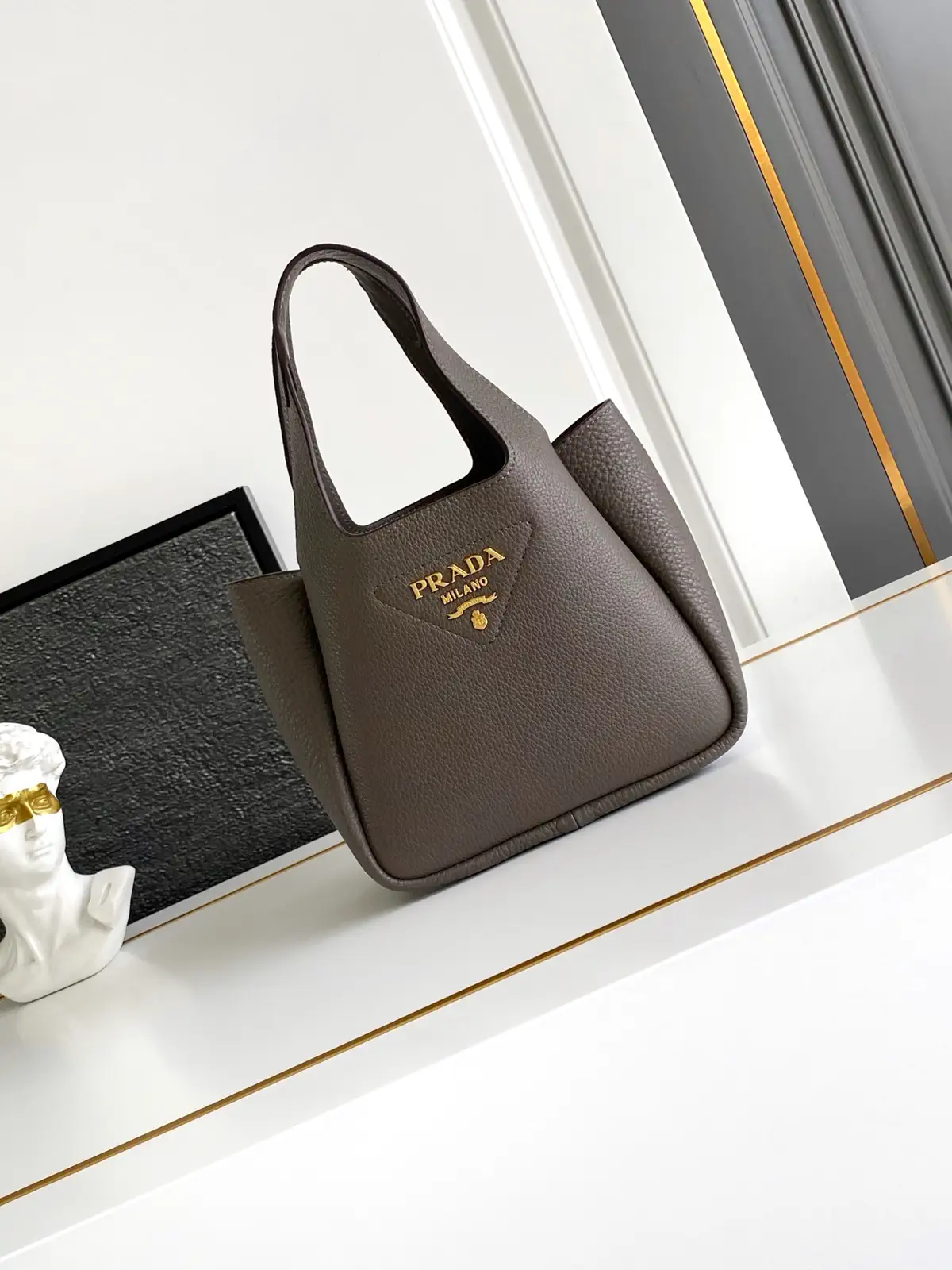 Prada Mini Leather Tote Bag with Gold-Tone Logo image 1