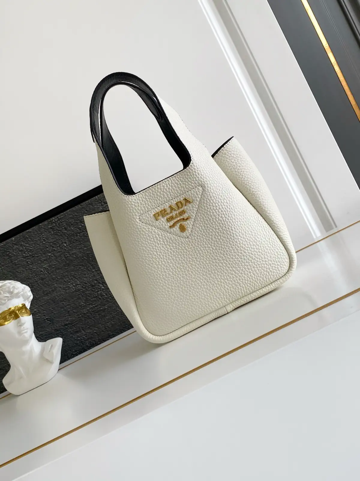 Prada White Leather Mini Tote Bag image 1