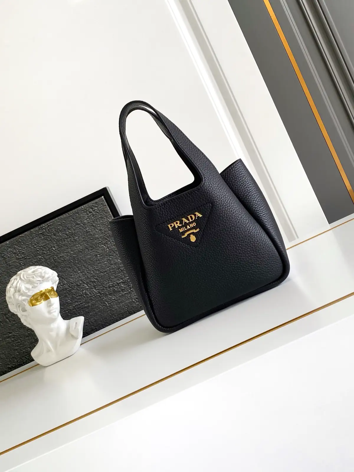 Prada Black Leather Mini Tote Bag image 1