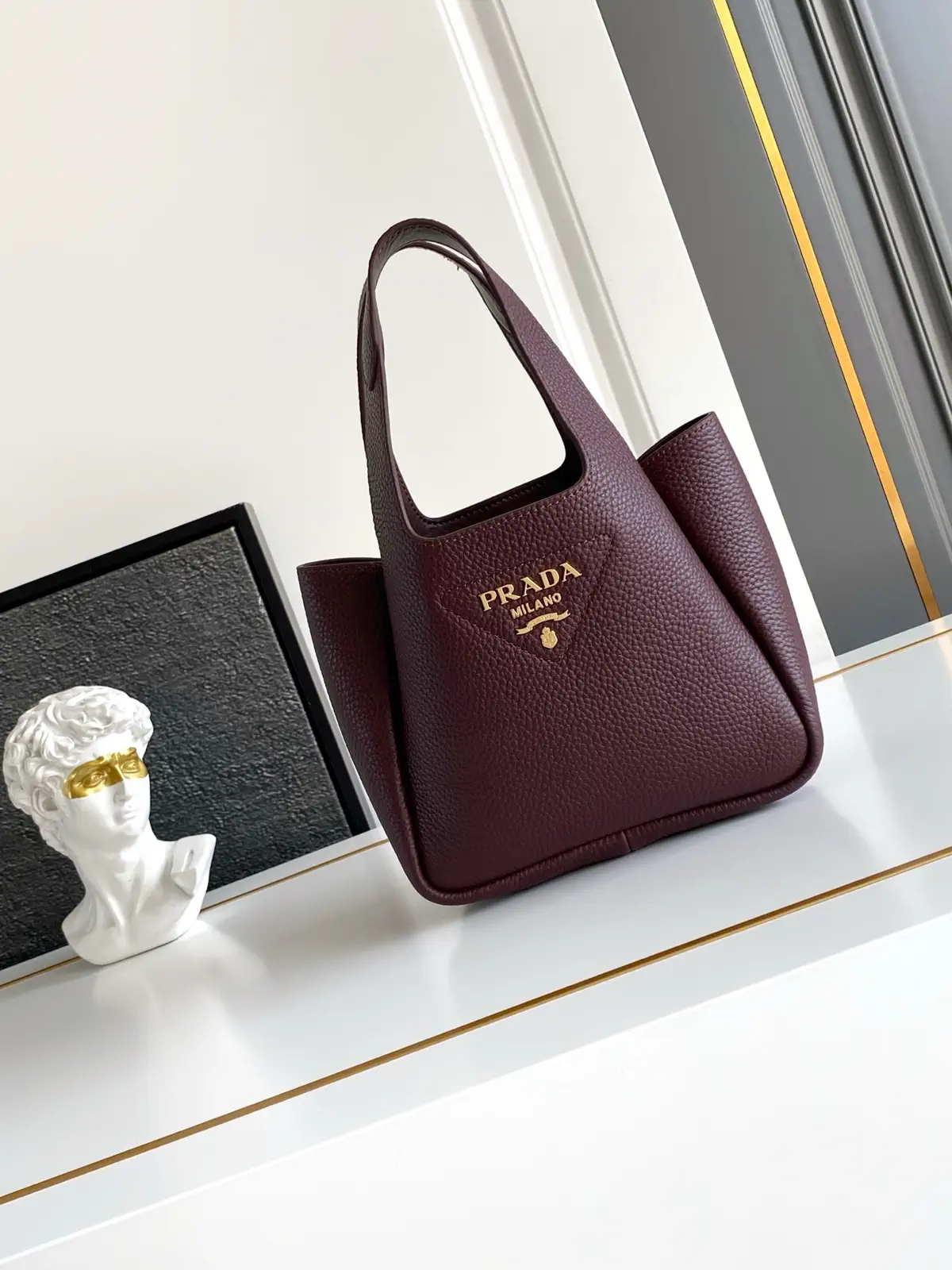 Prada Burgundy Leather Mini Tote Bag image 1