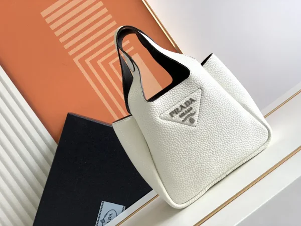 Prada White Pebbled Leather Tote Bag image 1