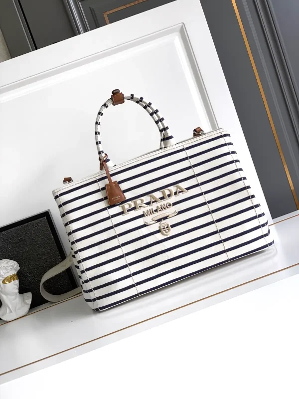 Prada Striped Canvas Tote Bag image 1