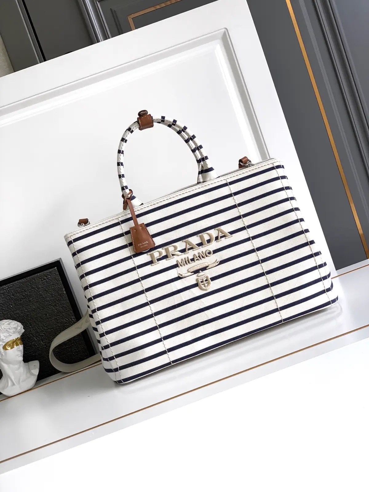 Prada Striped Canvas Tote Bag image 1