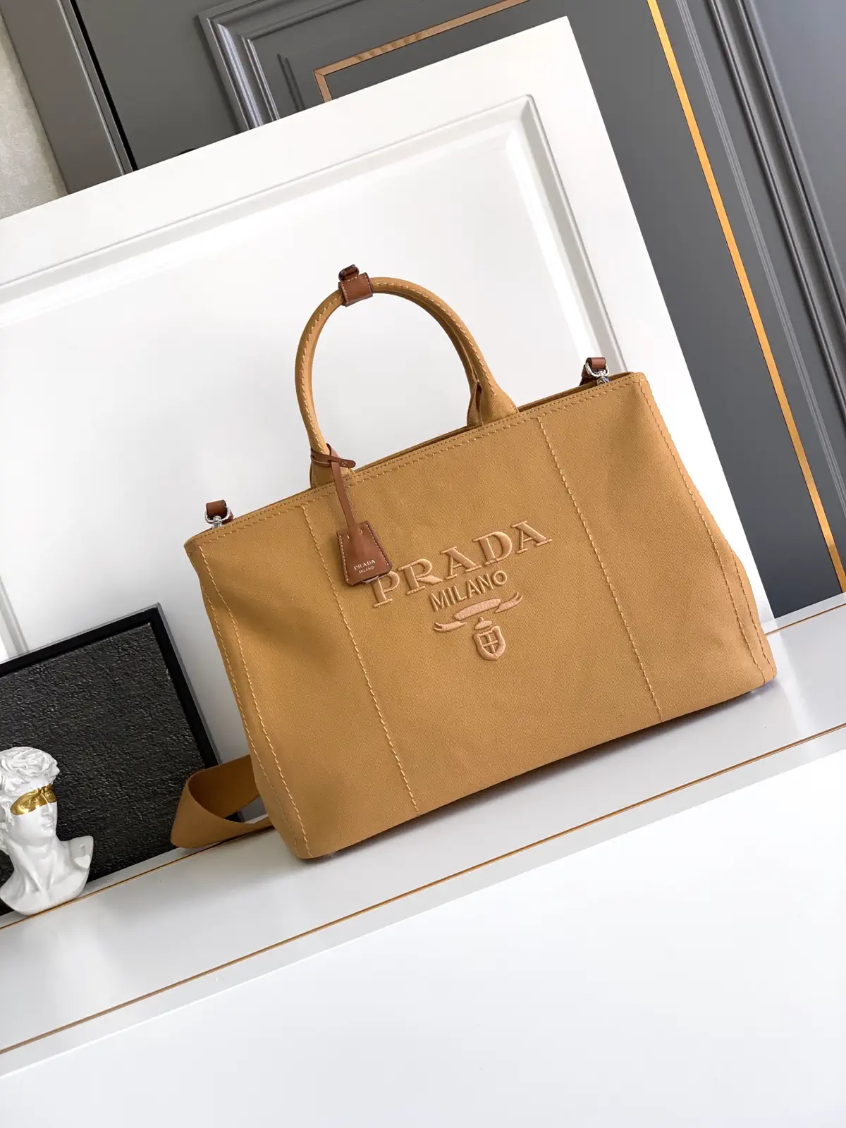 Prada Canvas Tote Bag with Leather Trim image 1