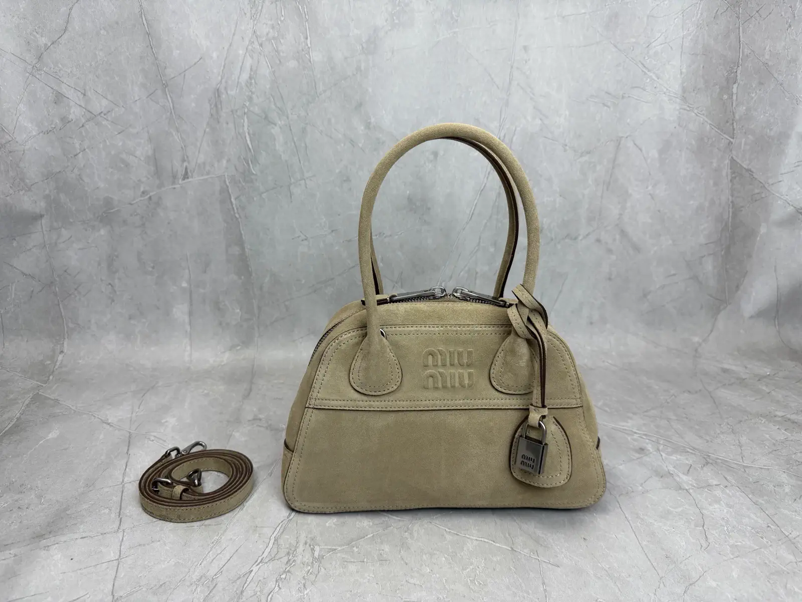 Miu Miu Suede Mini Bowling Top Handle Bag image 1