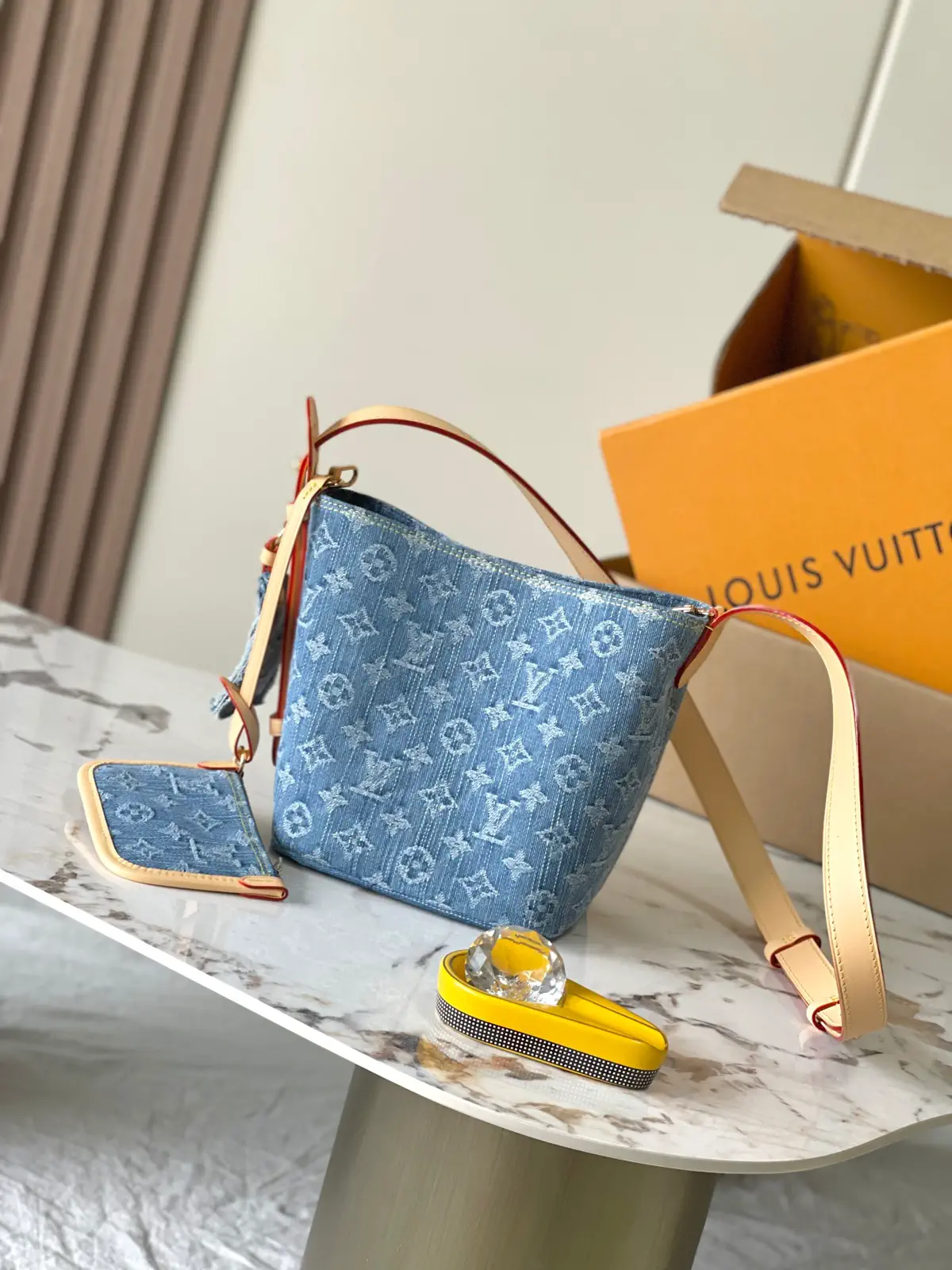 Louis Vuitton Monogram Denim Bucket Bag with Pouch image 1