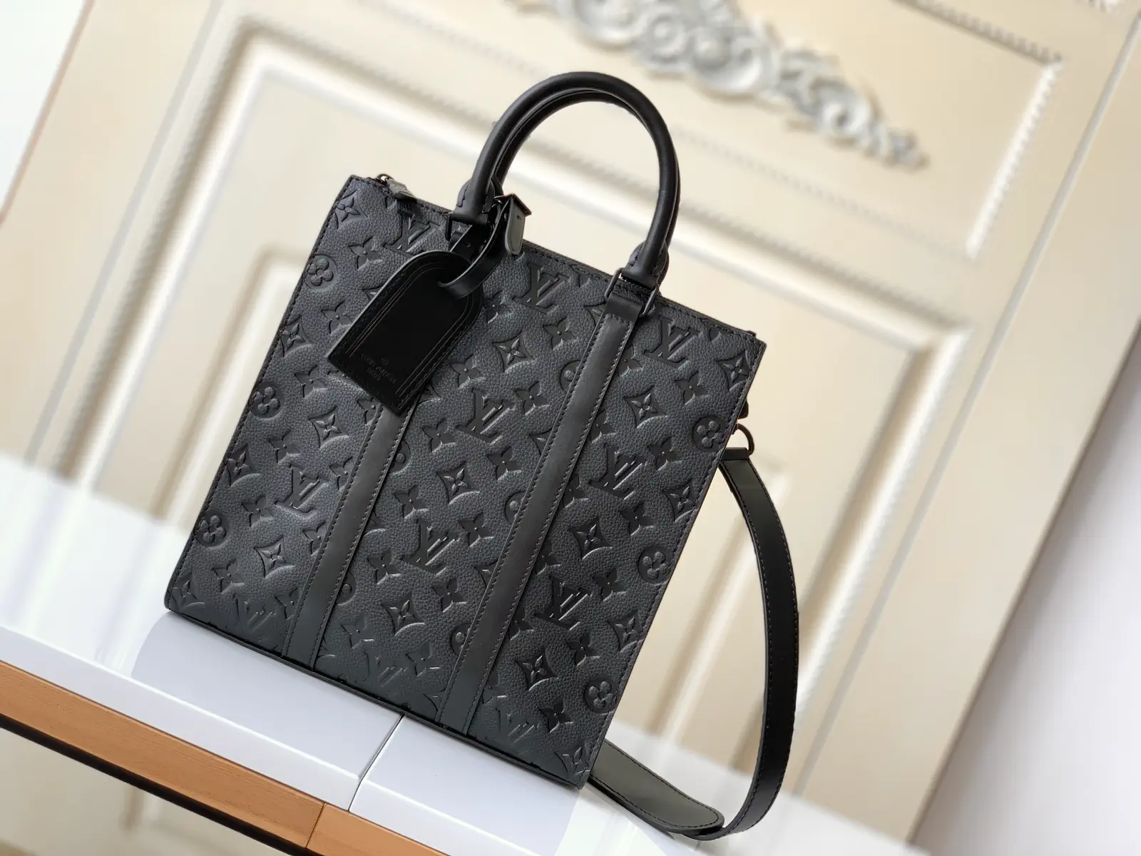 Louis Vuitton Black Embossed Sac Plat Cross Top Handle Bag image 1