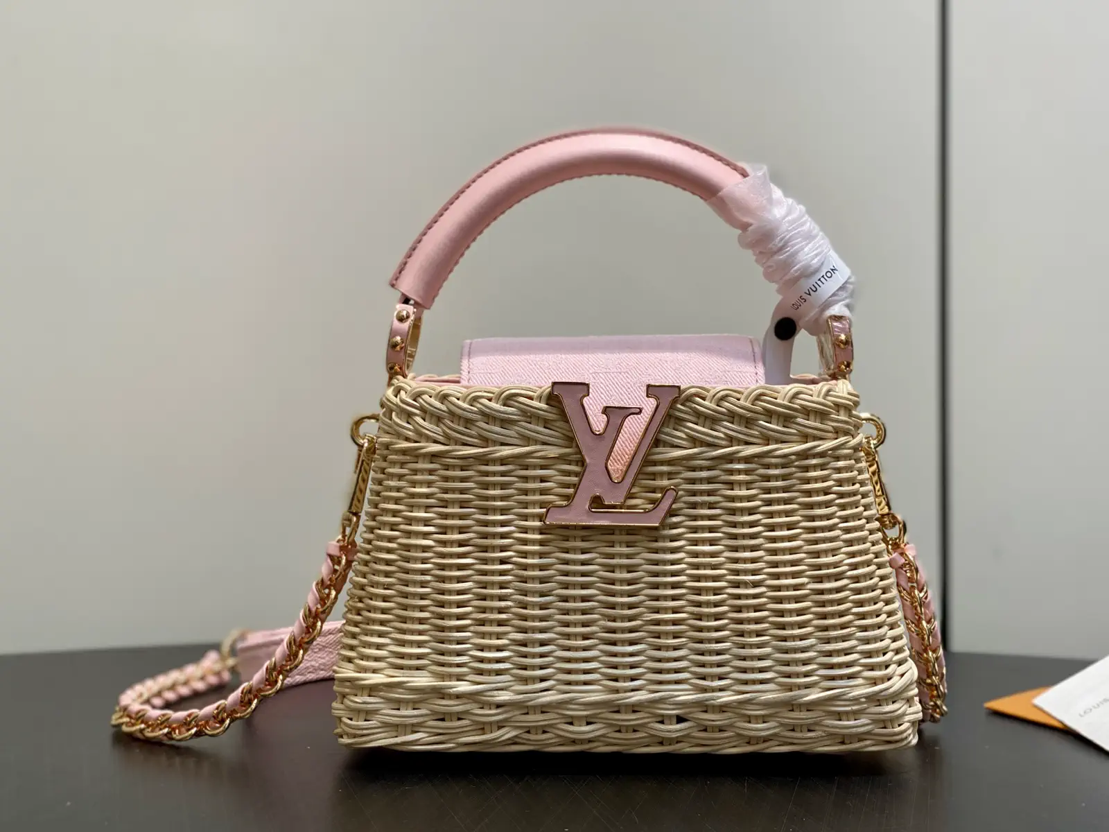 Louis Vuitton Capucines Mini Bag with Rattan and Pink Accents image 1