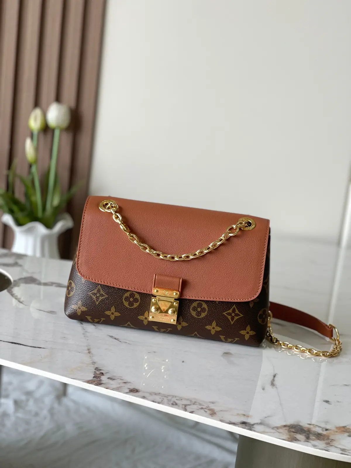 Louis Vuitton Monogram Canvas Shoulder Bag with Leather Flap image 1