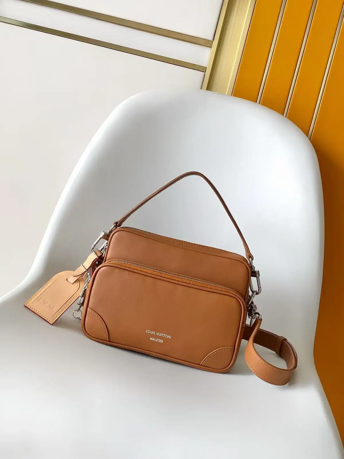 Louis Vuitton Tan Leather Crossbody Bag with Top Handle image 1