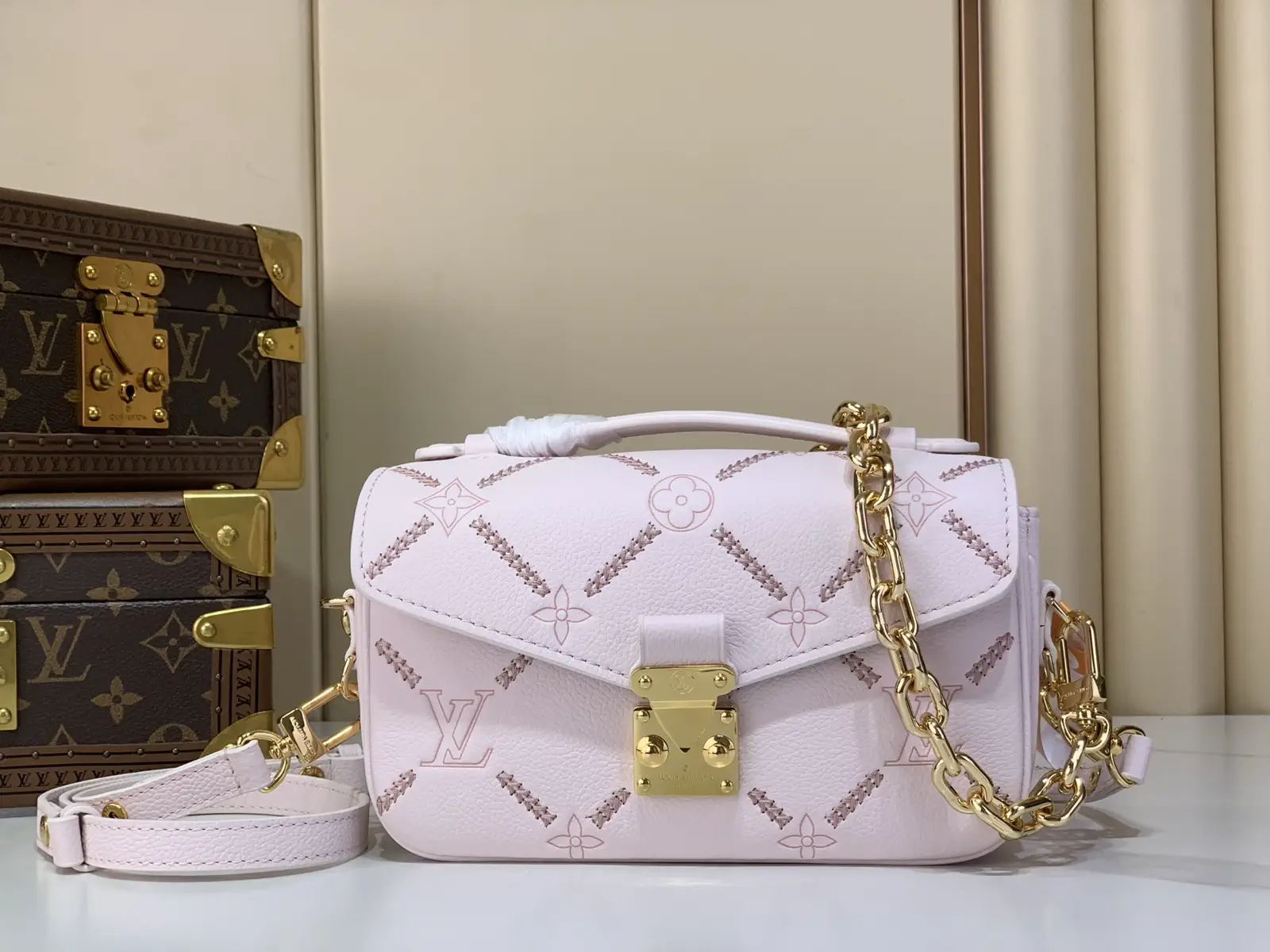 Louis Vuitton Pink Embroidered Monogram Pochette Metis East-West Bag image 1