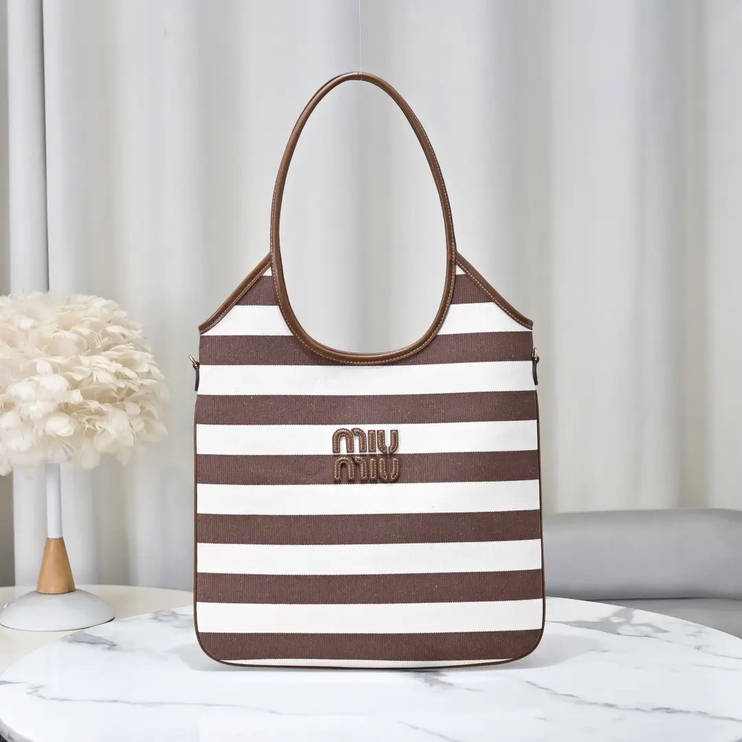 Miu Miu Striped Canvas Tote Bag image 1