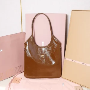Miu Miu Crinkled Patent Leather Tote Bag image 1