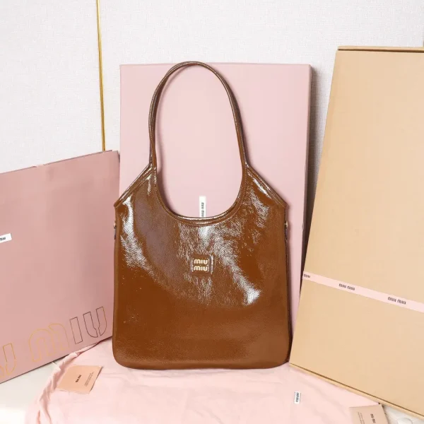 Miu Miu Crinkled Patent Leather Tote Bag image 1