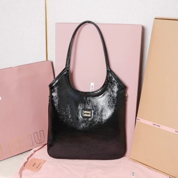 Miu Miu Black Crackled Patent Tote Bag image 1