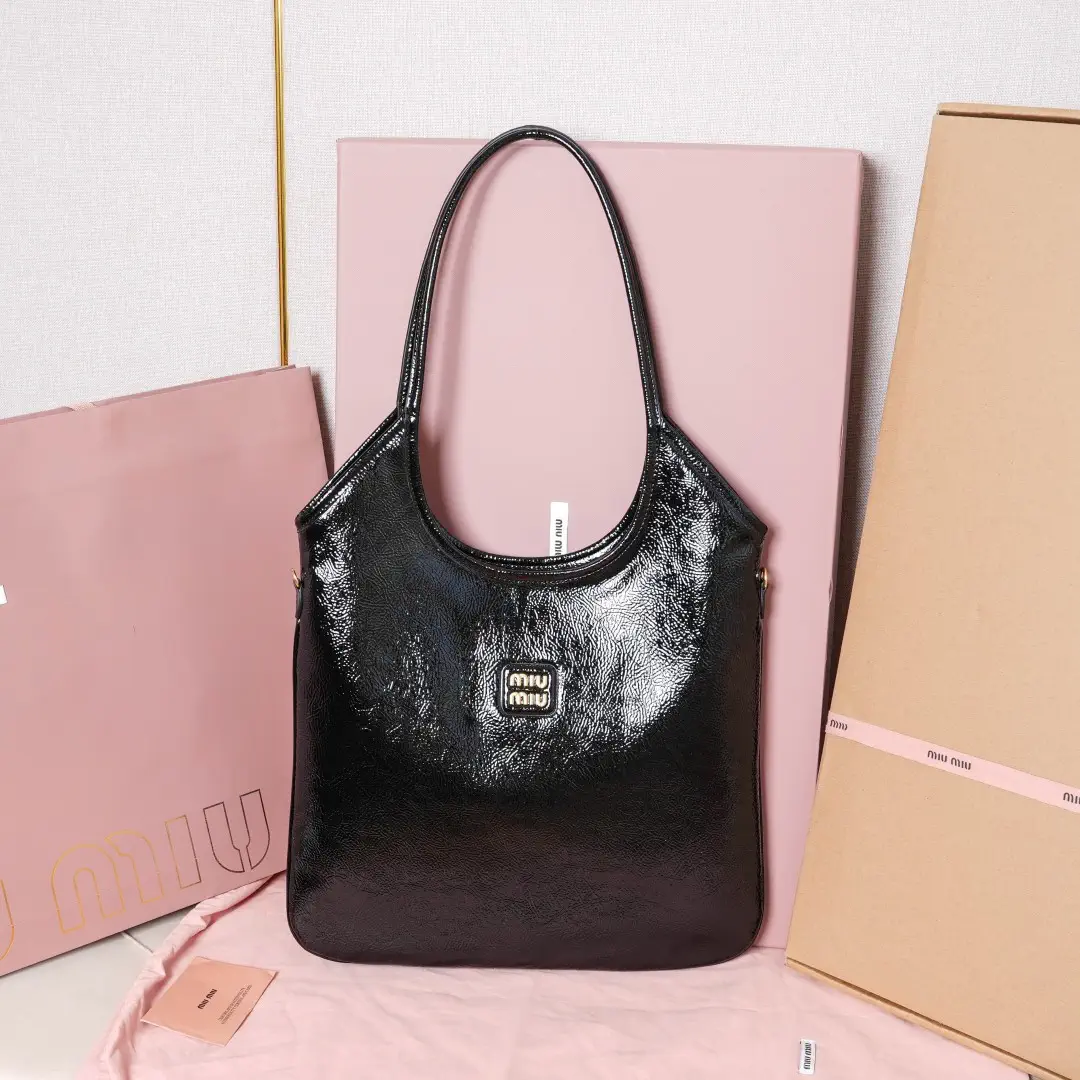 Miu Miu Black Crackled Patent Tote Bag image 1
