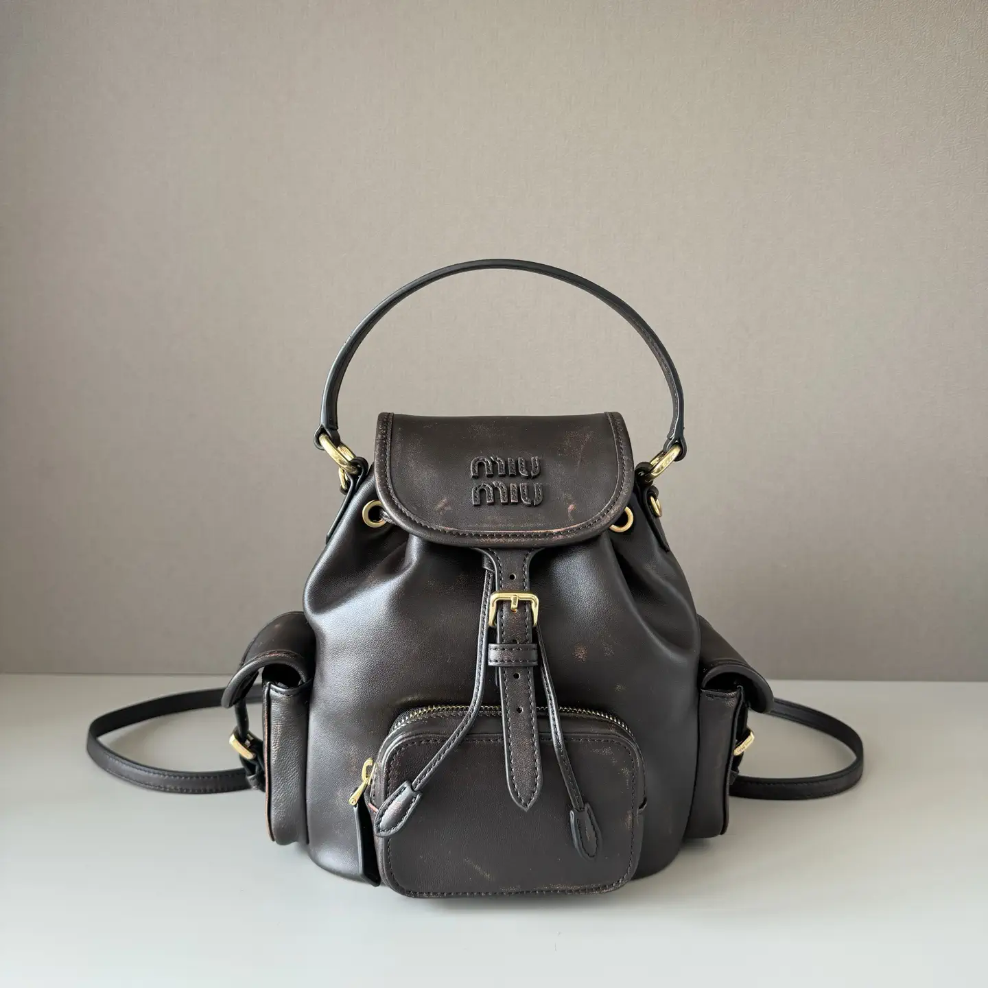 Miu Miu Vintage Distressed Leather Backpack image 1