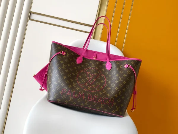 Louis Vuitton Monogram Neverfull Tote Bag with Pink Trim image 1