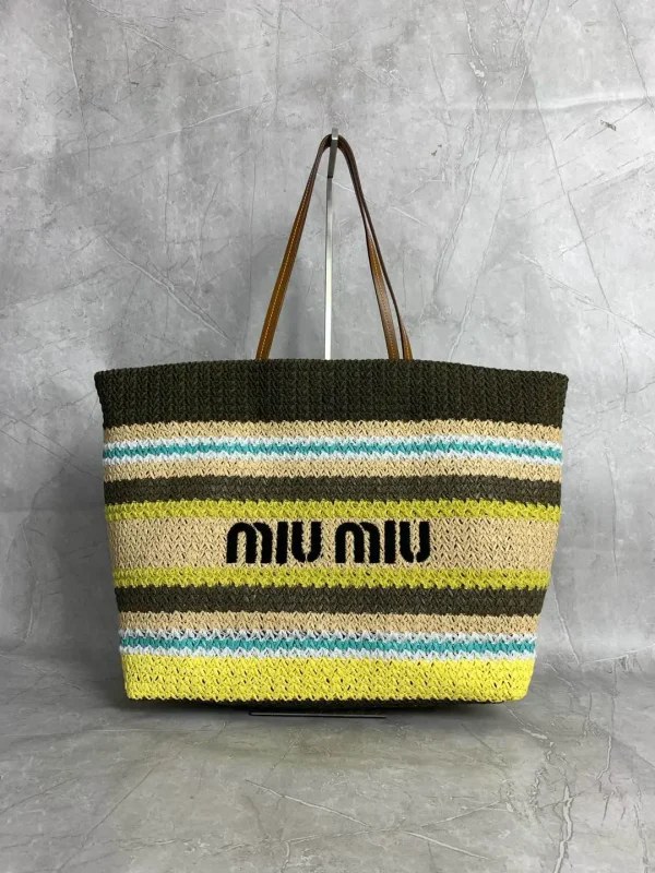 Miu Miu Striped Woven Tote Bag image 1