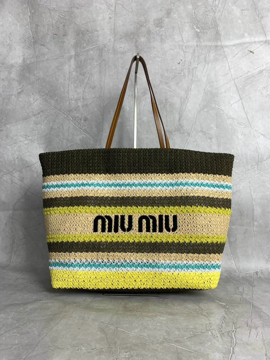 Miu Miu Striped Woven Tote Bag image 1