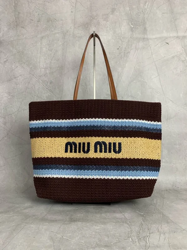 Miu Miu Striped Straw Tote Bag image 1