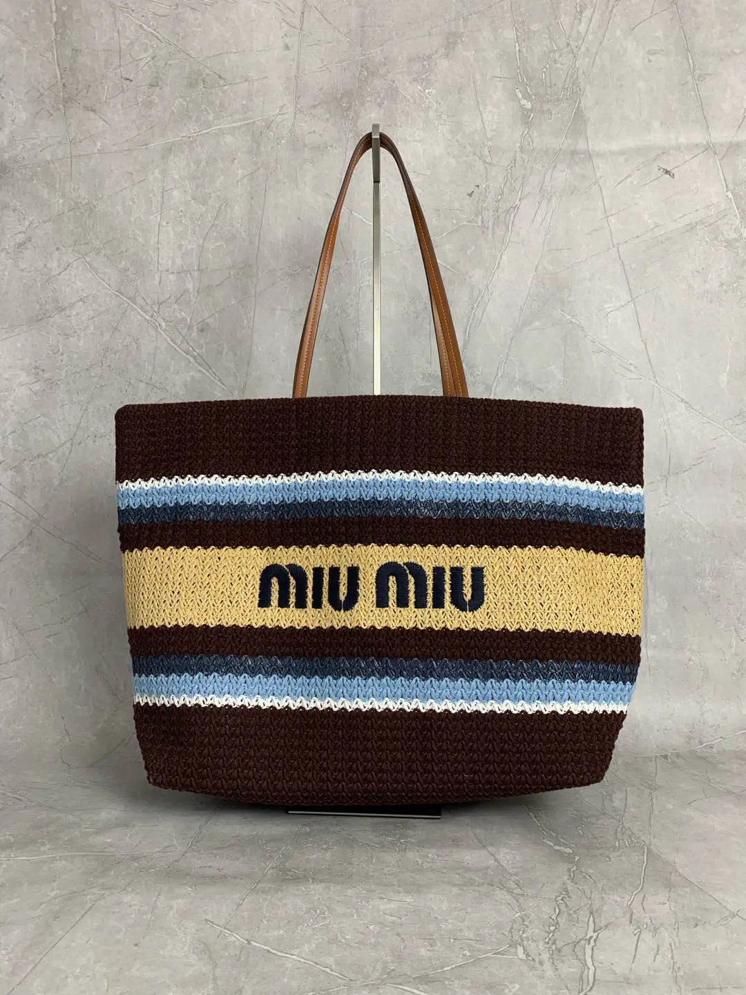 Miu Miu Striped Straw Tote Bag image 1