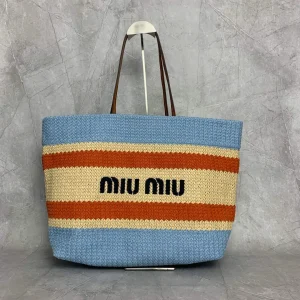 Miu Miu Striped Straw Tote Bag image 1