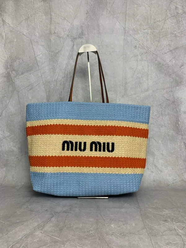 Miu Miu Striped Straw Tote Bag image 1