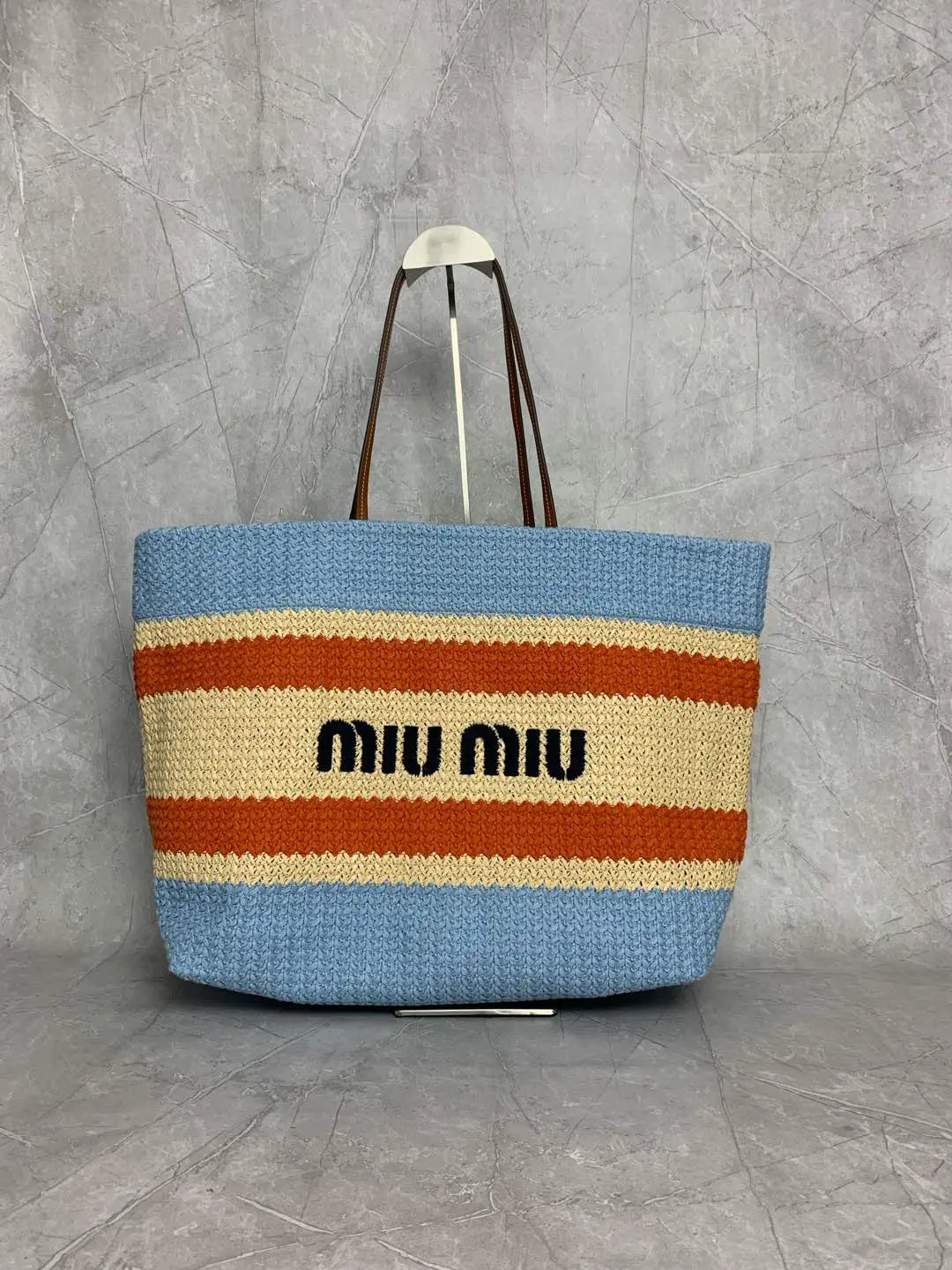 Miu Miu Striped Straw Tote Bag image 1