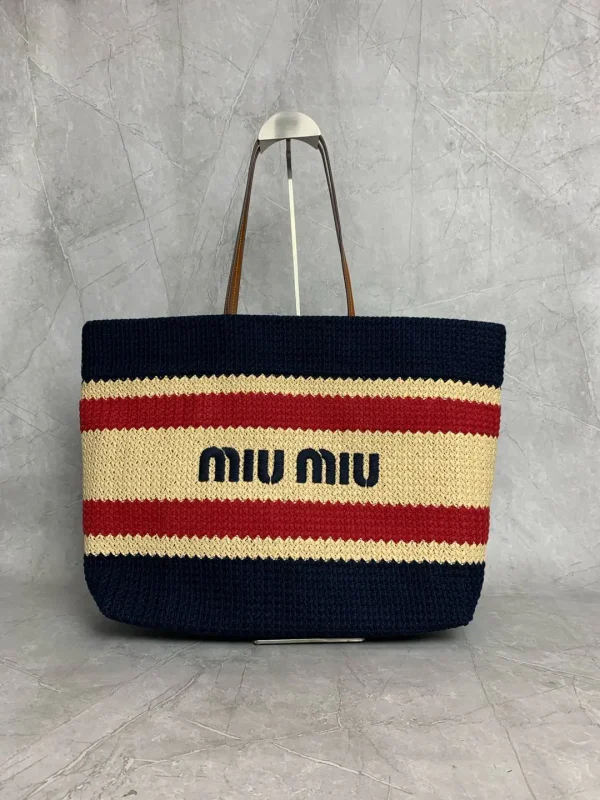 Miu Miu Striped Logo Tote Bag image 1
