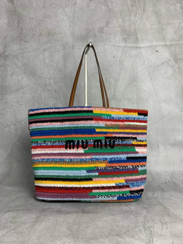 Miu Miu Multicolor Striped Crochet Tote Bag image 1