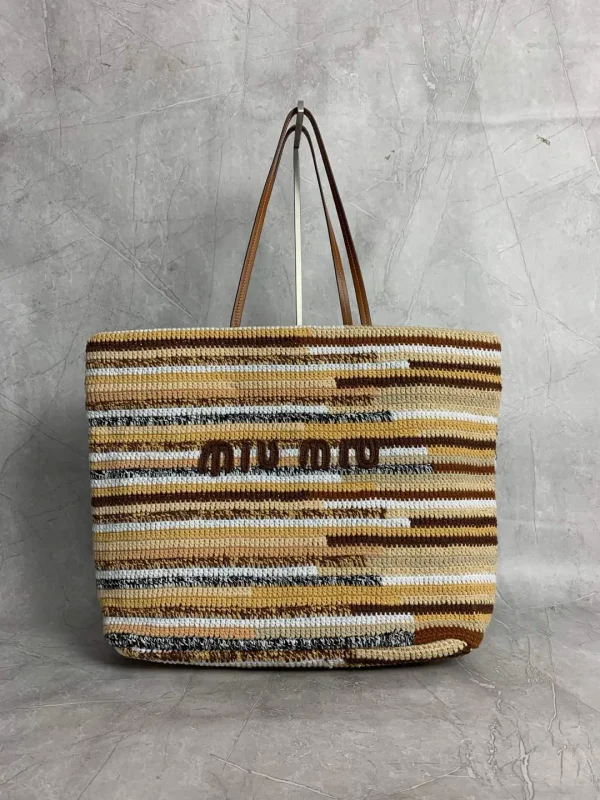 Miu Miu Striped Crochet Tote Bag image 1