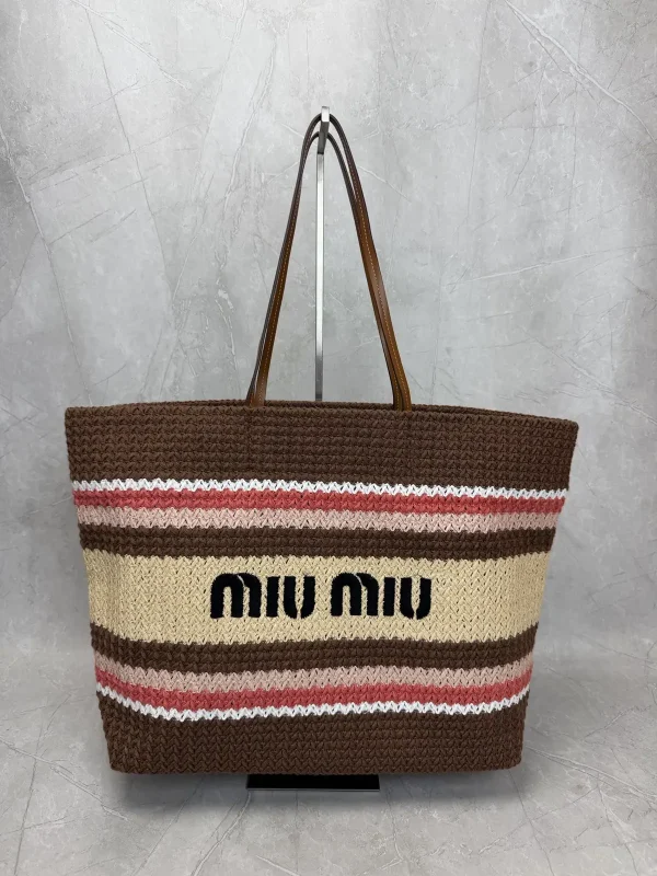 Miu Miu Woven Striped Tote Bag image 1