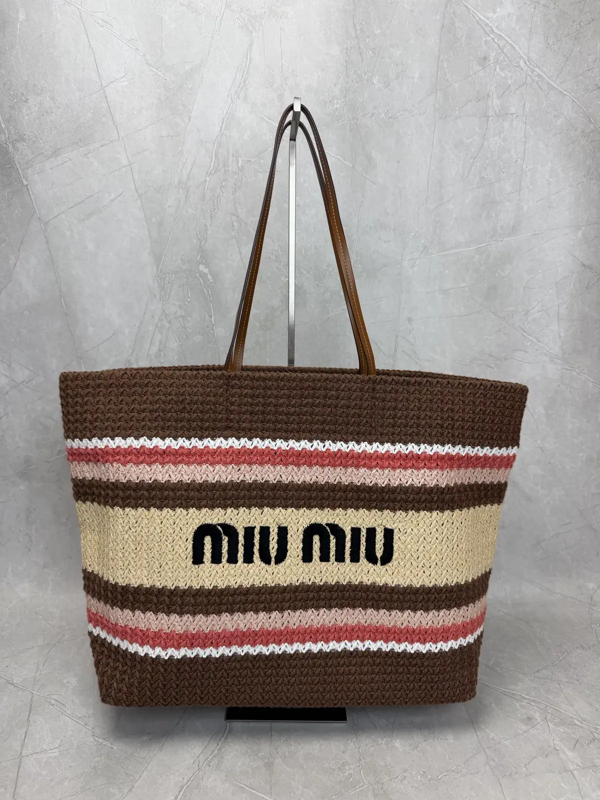 Miu Miu Woven Striped Tote Bag image 1