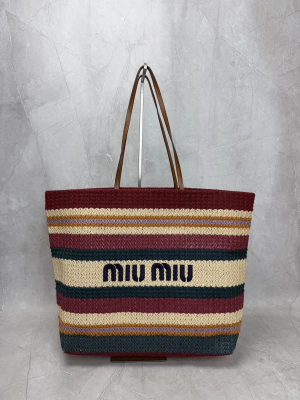 Miu Miu Striped Woven Tote Bag image 1