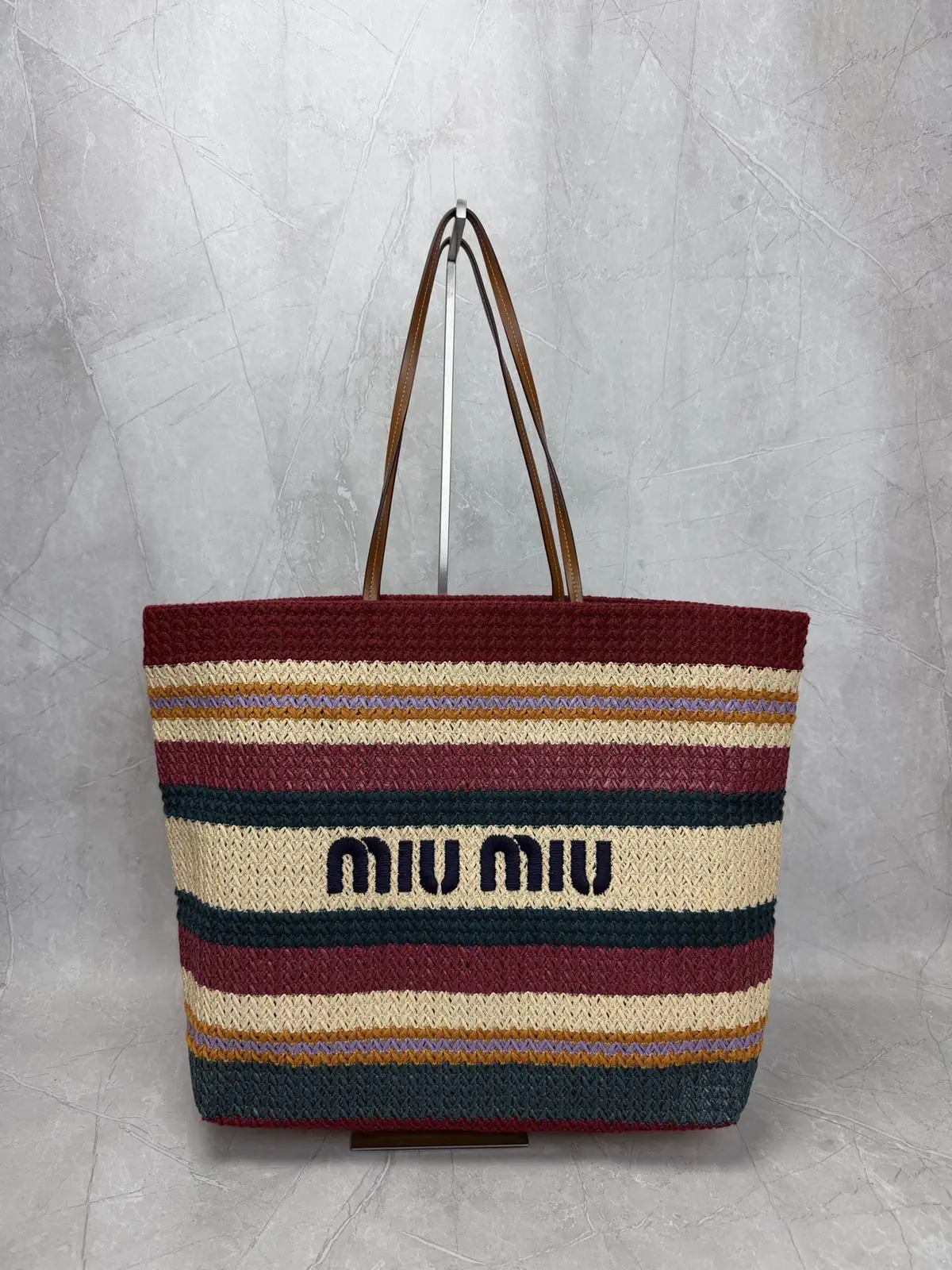 Miu Miu Striped Woven Tote Bag image 1
