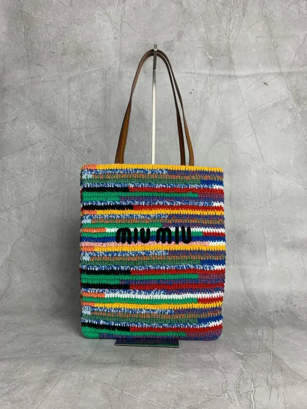 Miu Miu Multicolor Striped Crochet Tote Bag image 1