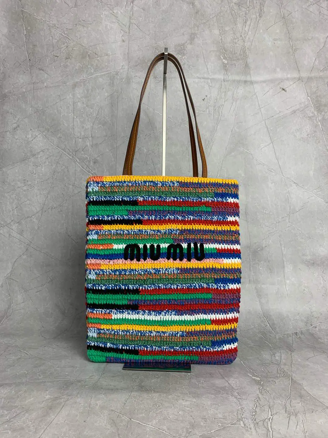 Miu Miu Multicolor Striped Crochet Tote Bag image 1